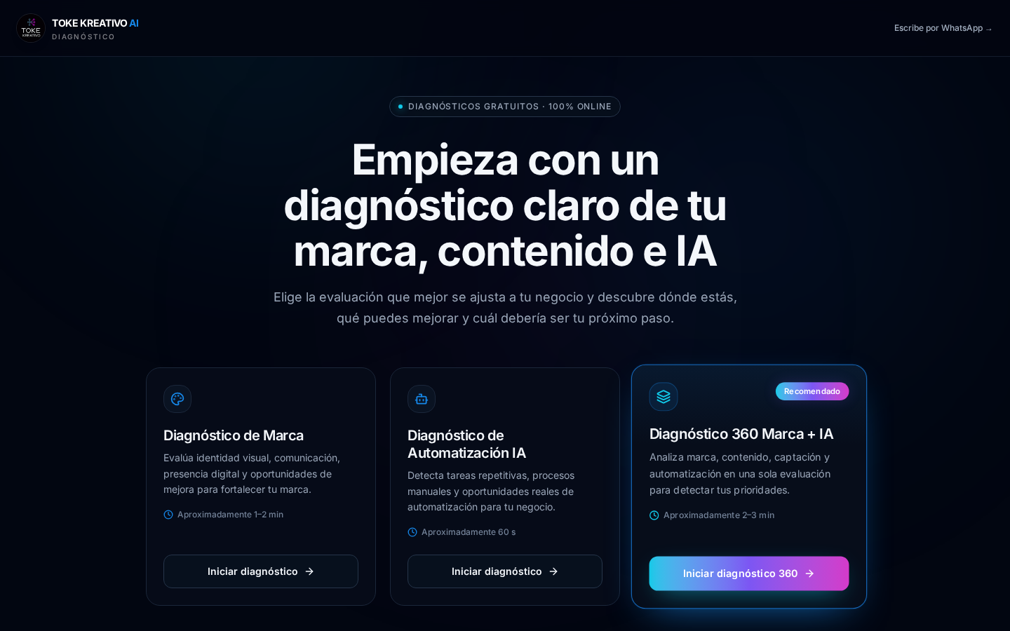 Sitio web de Diagnóstico Toke Kreativo AI
